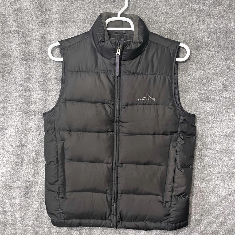 Eddie Bauer Mens Premium Goose Down Puffer Vest Black Quilted Small Sleeveless